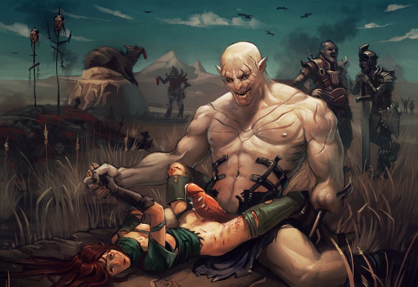 1girls 6+boys amputated_arm amputee artist_request azog_the_defiler blood breasts color corpse_pile dead defeated defeated_heroine elf exposed_breasts feeding forced humanoid imminent_gangrape imminent_rape laughing leaning_on_sword legs_held_open loincloth_down lord_of_the_rings monster monster_penis orc outdoors penis penis_piercing piercing rape restrained scarification severed_head sex smoke spoils_of_war straight tauriel torn_clothes torn_pants uncensored vulture