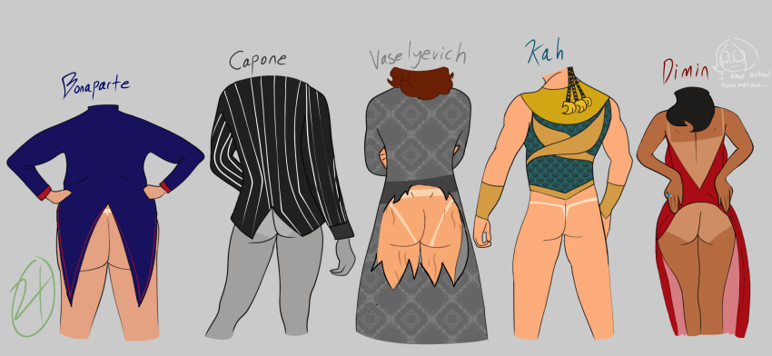 ass backview body_type cakes dictator indigo_(thatbonitabarbie) kahmunrah lineup mafia_boss my_character night_at_the_museum oc old_men tan_lines villian