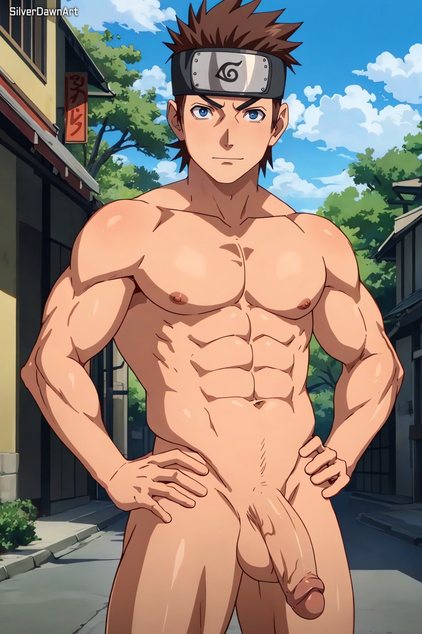 abs ai_generated balls bara biceps big_balls big_penis boruto:_naruto_next_generations erection male male_nipples male_only manly muscular_male naruto naruto_(series) nipples nude pecs penis sarutobi_konohamaru