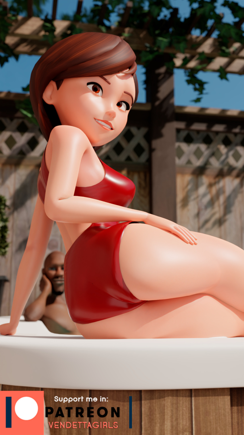 1boy 1girls 3d alternate_version_available ass blender dark-skinned_male disney frozone helen_parr patreon pixar smooth_skin the_incredibles vendettagirls