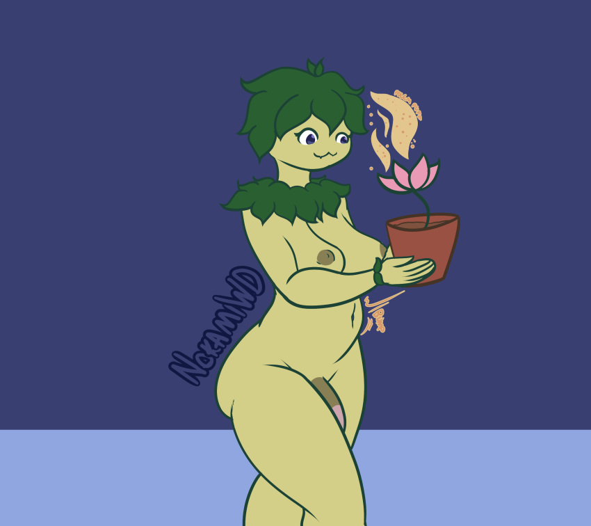 absurd_res anthro ass big_breasts big_butt breasts elemental_creature elemental_humanoid flora_fauna flower genitals gynomorph hi_res humanoid humanoid_genitalia intersex nokamiwd plant plant_humanoid pregnant rapid_pregnancy simple_background solo