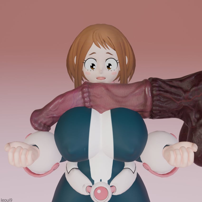 3d 3d_(artwork) 3d_model bestiality big_breasts big_penis hero hero_outfit_(mha) heroine heroine_in_trouble horse horse_penis huge_breasts imminent_bestiality leoui9 my_hero_academia ochako_uraraka ochako_uraraka_(hero_outfit) zoophilia