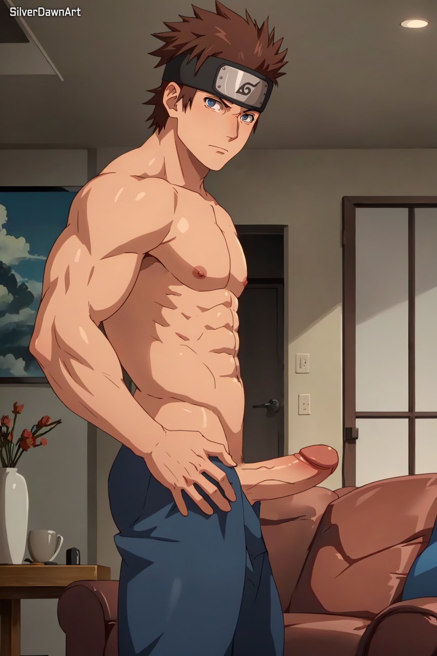 abs ai_generated bara biceps big_penis boruto:_naruto_next_generations erection male male_nipples male_only manly muscular_male naruto naruto_(series) nipples pecs penis sarutobi_konohamaru