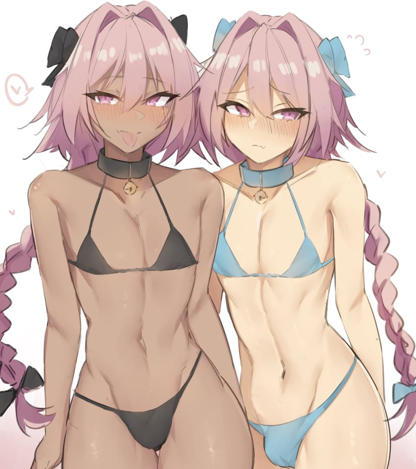 2boys african_american astolfo_(fate) black_bra black_panties black_thong blue_bra blue_panties blue_thong bra braid braided_hair cute dark-skinned_femboy dark-skinned_male fate_(series) femboy french_braid nabibutter sissy tagme twink