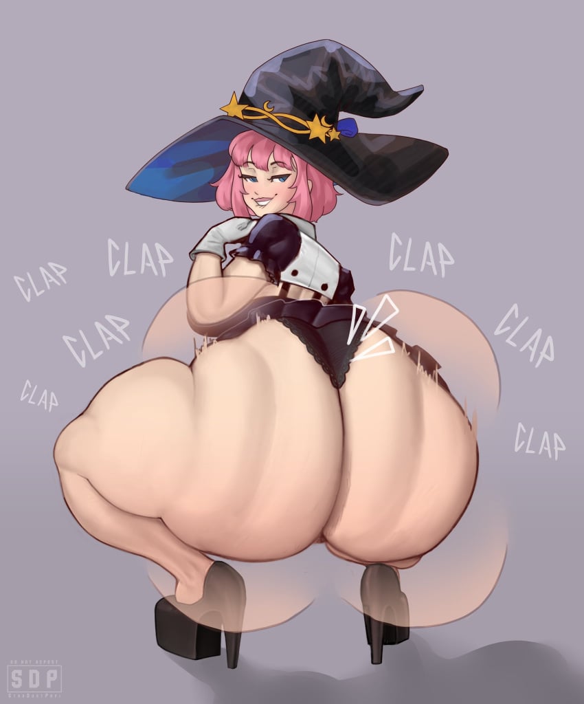 1girls ass ass_clapping big_ass biting_lip bottom_heavy bubble_butt clapping_cheeks dat_ass dumptruck_ass fat_ass female female_only hat huge_ass ignantastro large_ass looking_at_viewer looking_back massive_ass original pink_hair solo stardustpapi thick_ass thick_thighs twerking wendalin_parker_(kejohndrawing) wide_hips