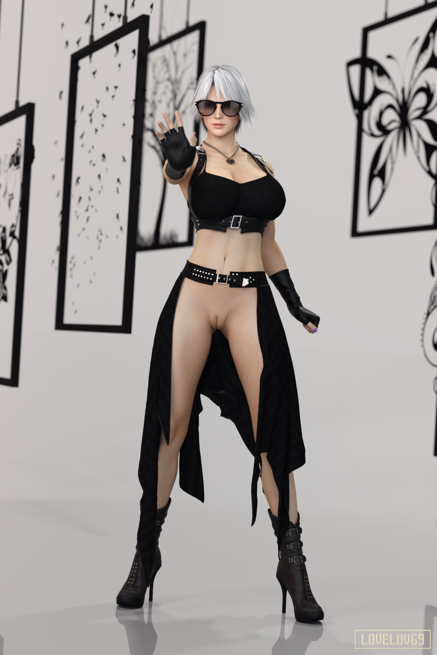 3d busty christie_(doa) dead_or_alive female female_focus female_only high_heels hourglass_figure loveluv69 pinup pinup_pose tagme white_hair wide_hips