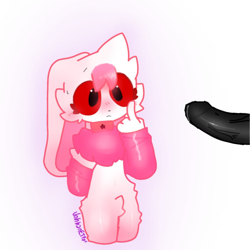 black_penis bunny furry millychan_bunny nervous pink_collar pink_fur random_guy red_eyes white_fur