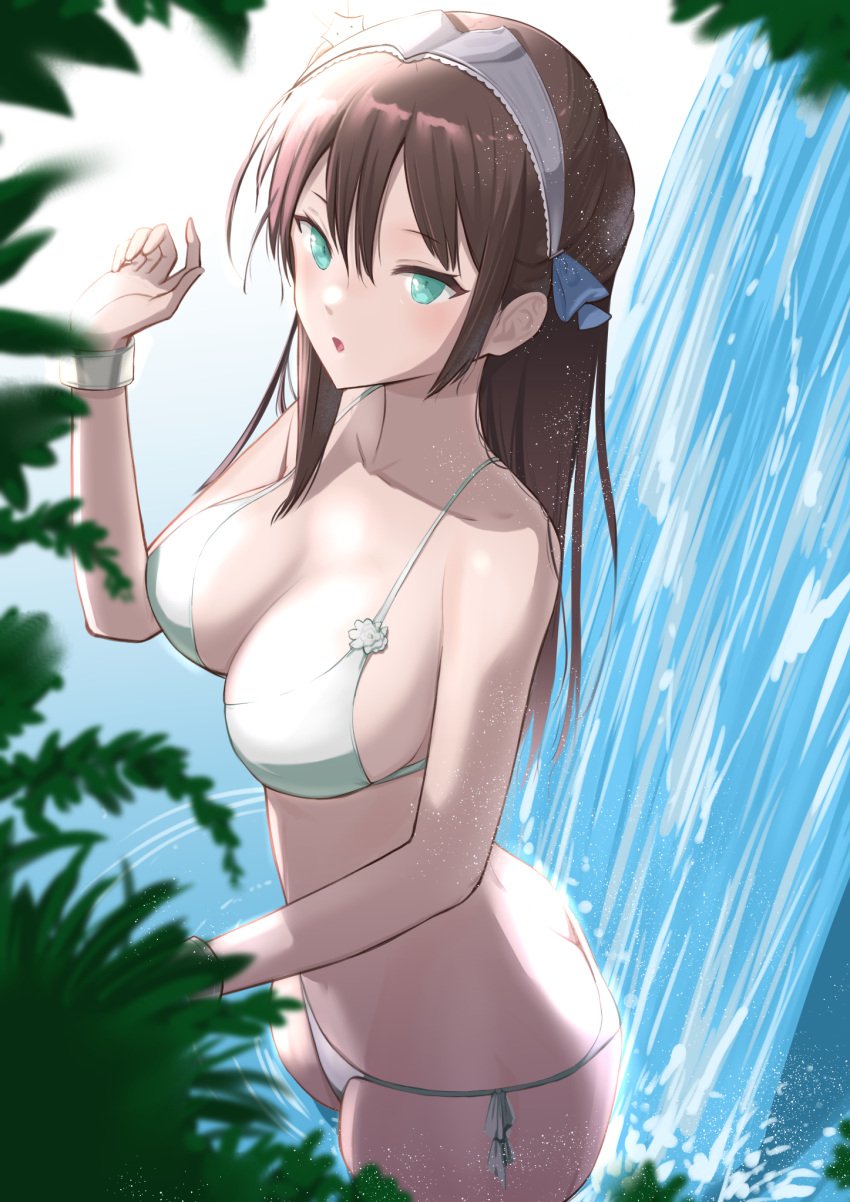 1girls :o absurd_res absurdres ass ass_cleavage azur_lane bare_arms bare_belly bare_chest bare_midriff bare_shoulders bare_skin bare_thighs belly bikini bikini_bottom bikini_only bikini_top bracelet breasts brown_eyebrows brown_hair brown_hair_female butt_crack cleavage collarbone dot_nose elbows exposed exposed_arms exposed_back exposed_belly exposed_breasts exposed_midriff exposed_shoulders exposed_thighs exposed_torso eyebrows_visible_through_hair female female_focus female_only fingers green_eyes green_eyes_female hair_between_eyes hair_ornament hair_ornaments hairband high_resolution highres hourglass_figure large_breasts light-skinned_female light_skin long_hair looking_at_viewer medium_breasts naked naked_female newcastle_(azur_lane) nude nude_female open_mouth plants royal_navy_(azur_lane) saiki_swankyo shiny_skin shoulders side-tie_bikini sideboob simple_background slender_body slender_waist slim_girl slim_waist solo standing string_bikini swimsuit swimwear thick_ass thick_thighs thighs thin_waist tongue upper_body white_bikini white_bikini_bottom white_bikini_only white_bikini_top white_bracelet white_hairband white_side-tie_bikini white_string_bikini white_swimsuit white_swimwear wide_hips