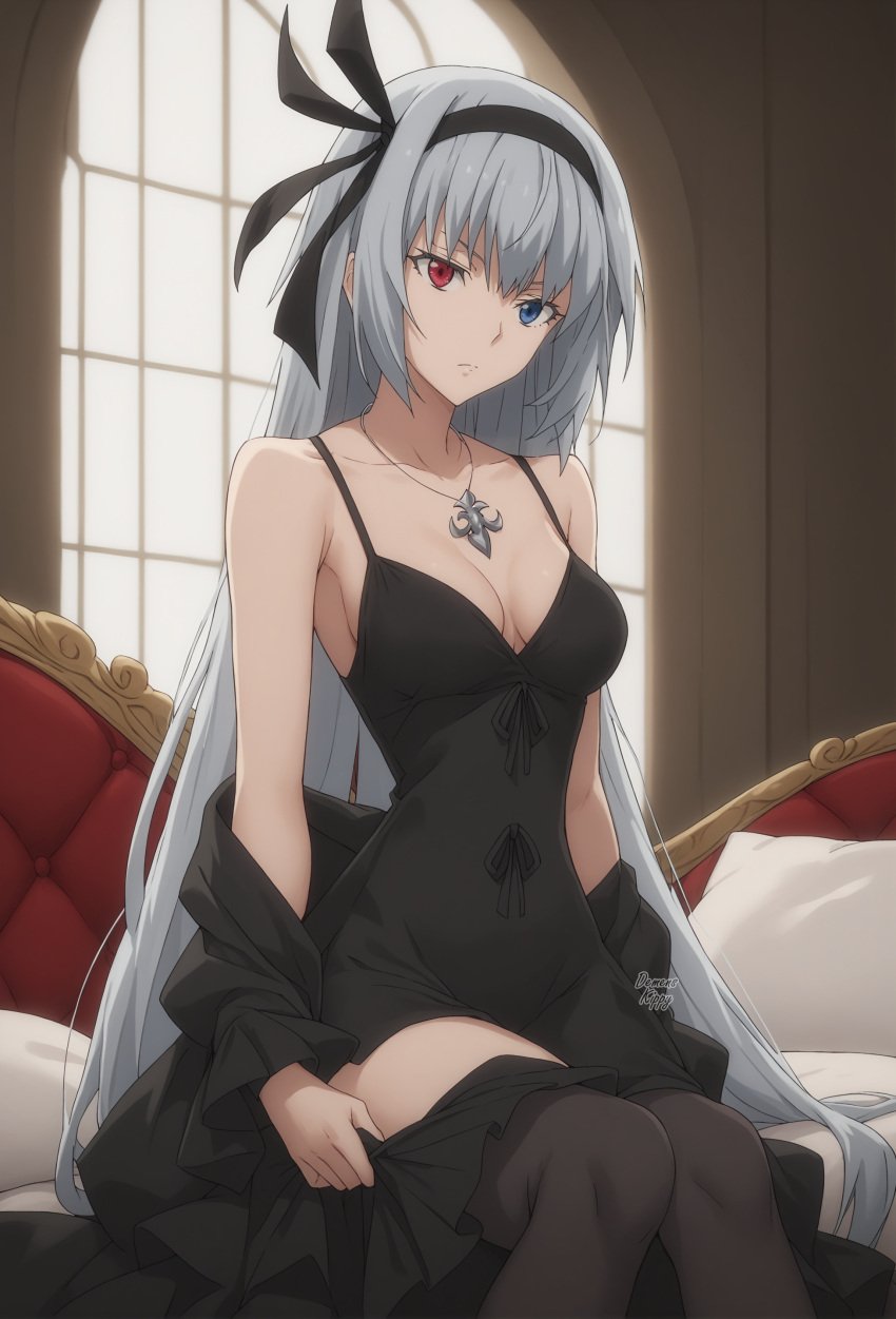 1female 1girls ai_assisted ai_generated clothing commentary_request demens_kippy dress english_commentary female hd hi_res highres light-skinned_female light_skin looking_at_viewer luminous_valentine necklace sfw sitting tensei_shitara_slime_datta_ken that_time_i_got_reincarnated_as_a_slime undressing very_high_resolution very_long_hair very_long_hair_female window