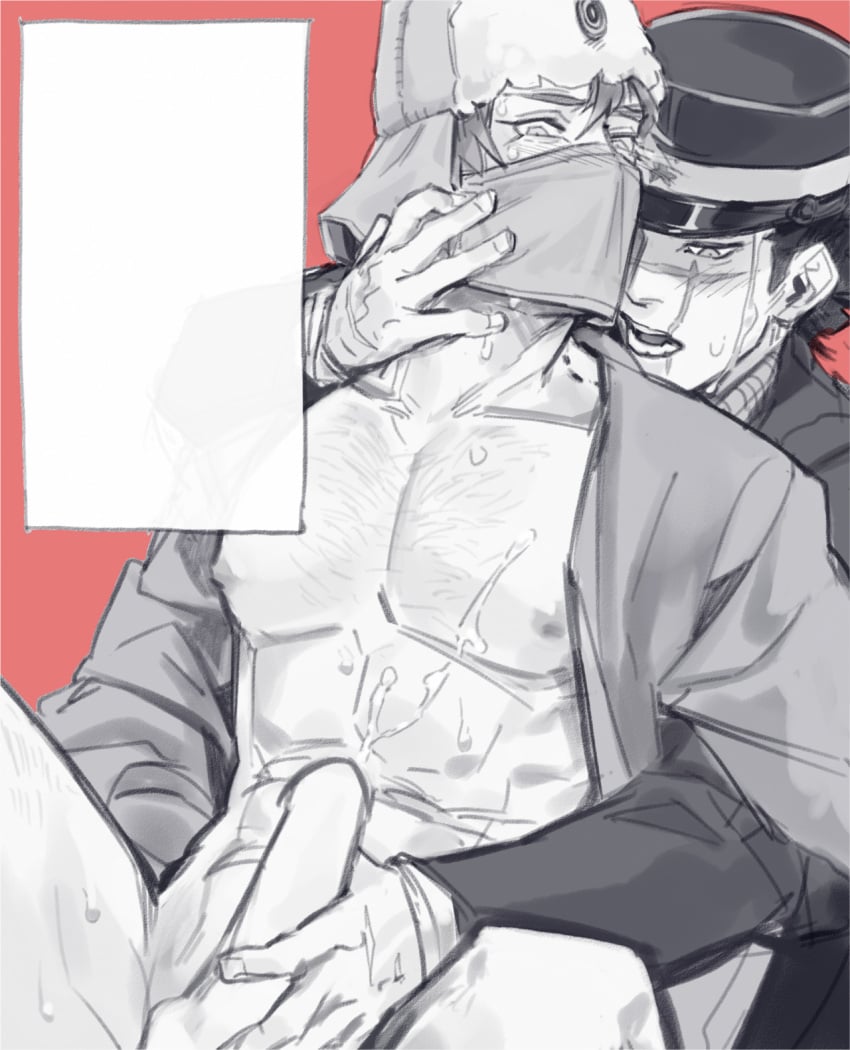 bite bite_mark blush censored censored_penis cum gay golden_kamuy handjob male male/male male_only shirtless sugimoto_saichi vasily_(golden_kamuy) vasily_pavlichenko