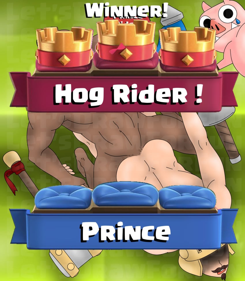 anal anal_insertion anal_sex black_body censored clash_(series) clash_of_clans clash_royale dominant_male furry gameplay_mechanics gay gay_anal gay_domination gay_male gay_sex hog_rider let's_draw_for_fun pig prince_(clash_royale) public public_exposure public_humiliation public_nudity public_sex text yaoi