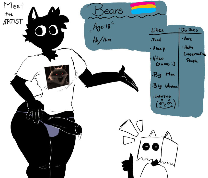 anthro beans_(character) black_body blue_clothing blue_underwear canid canine clothing death_(puss_in_boots) dreamworks felid feline femboy genitals hi_res hornybeans humanoid_genitalia humanoid_penis male mammal model_sheet penis puss_in_boots_(dreamworks) puss_in_boots_(film) puss_in_boots_the_last_wish shrek_(series) solo thick_thighs underwear white_clothing wide_hips