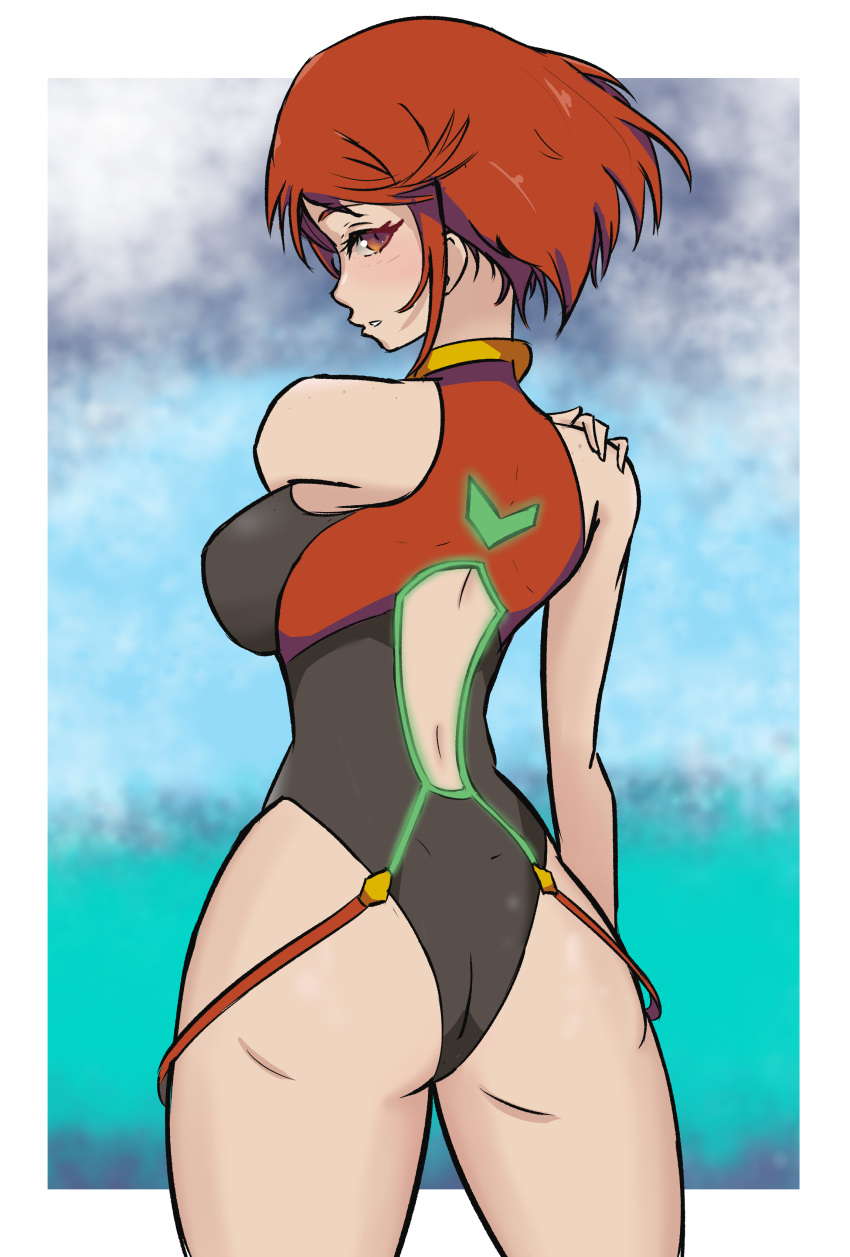 ass ass_focus female female_only in2naps looking_at_viewer looking_back monokini nintendo pyra pyra_(xenoblade) short_hair sideboob solo solo_female swimsuit tagme thighs xenoblade_(series) xenoblade_chronicles_2