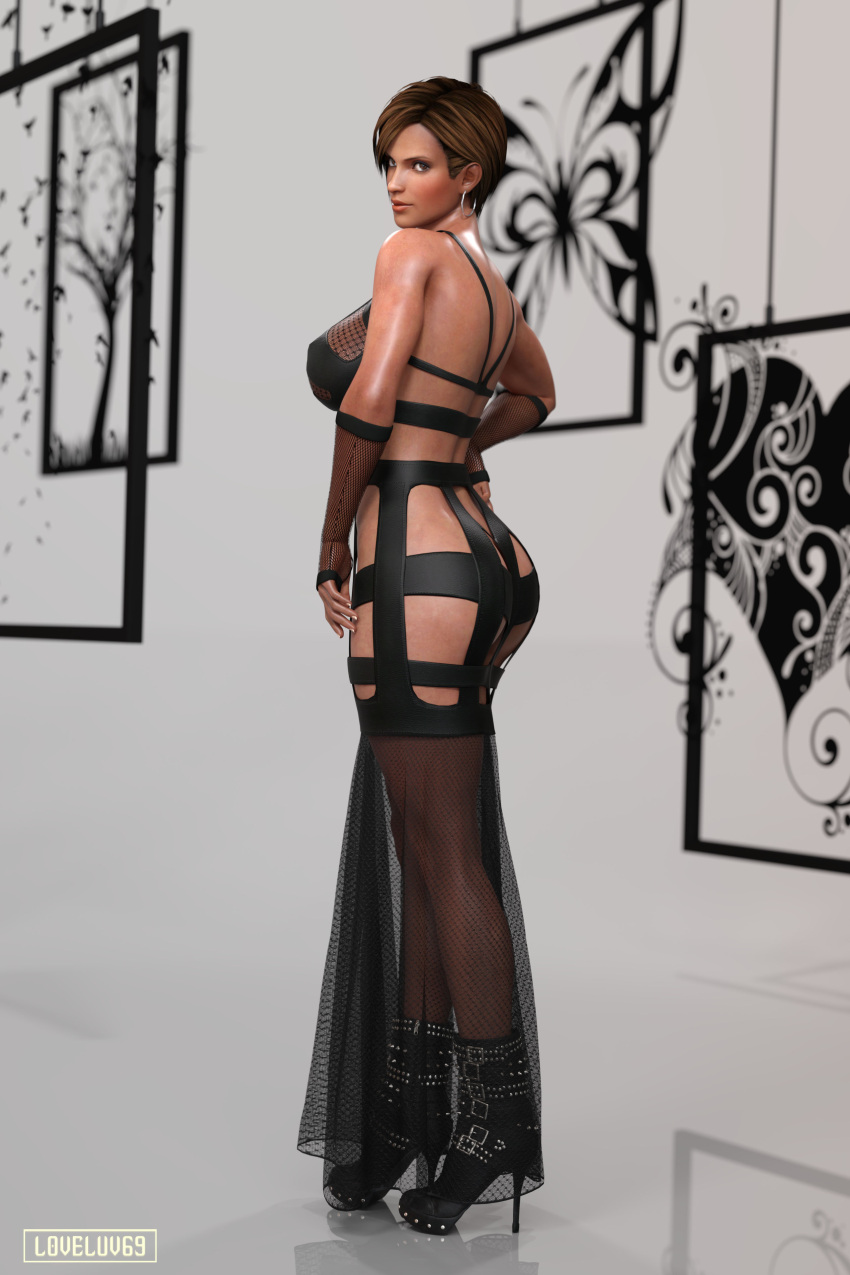 3d big_breasts breasts brown_eyes brown_hair busty dead_or_alive female female_focus female_only high_heels hourglass_figure lisa_hamilton loveluv69 pinup pinup_pose short_hair tagme toned toned_female wide_hips