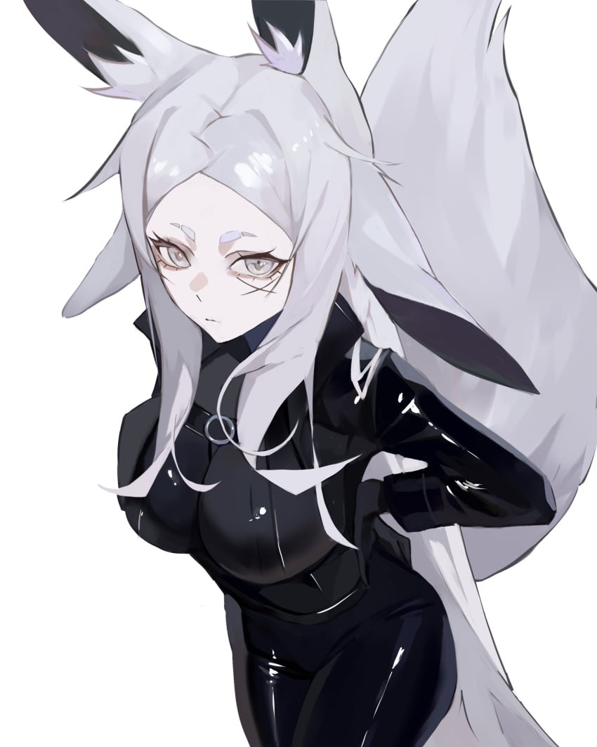 dya_rikku_(vtuber) face_markings female fox_ears red_eyes skin_tight virtual_youtuber vyugen white_hair