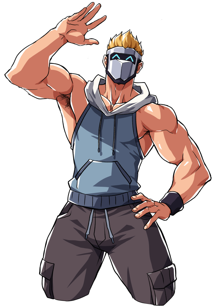 1boy abs armpit_hair bara barazoku biceps blonde_hair clothing ichan looking_at_viewer male male_only mask masked masked_male muscular muscular_male pecs silvyspark solo