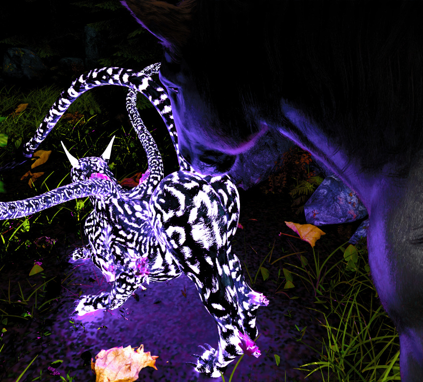 3d absurd_res digital_media_(artwork) displacer_beast dungeons_and_dragons duo equid equine erection female feral glowing hasbro hi_res horse male male/female mammal serrablends wizards_of_the_coast