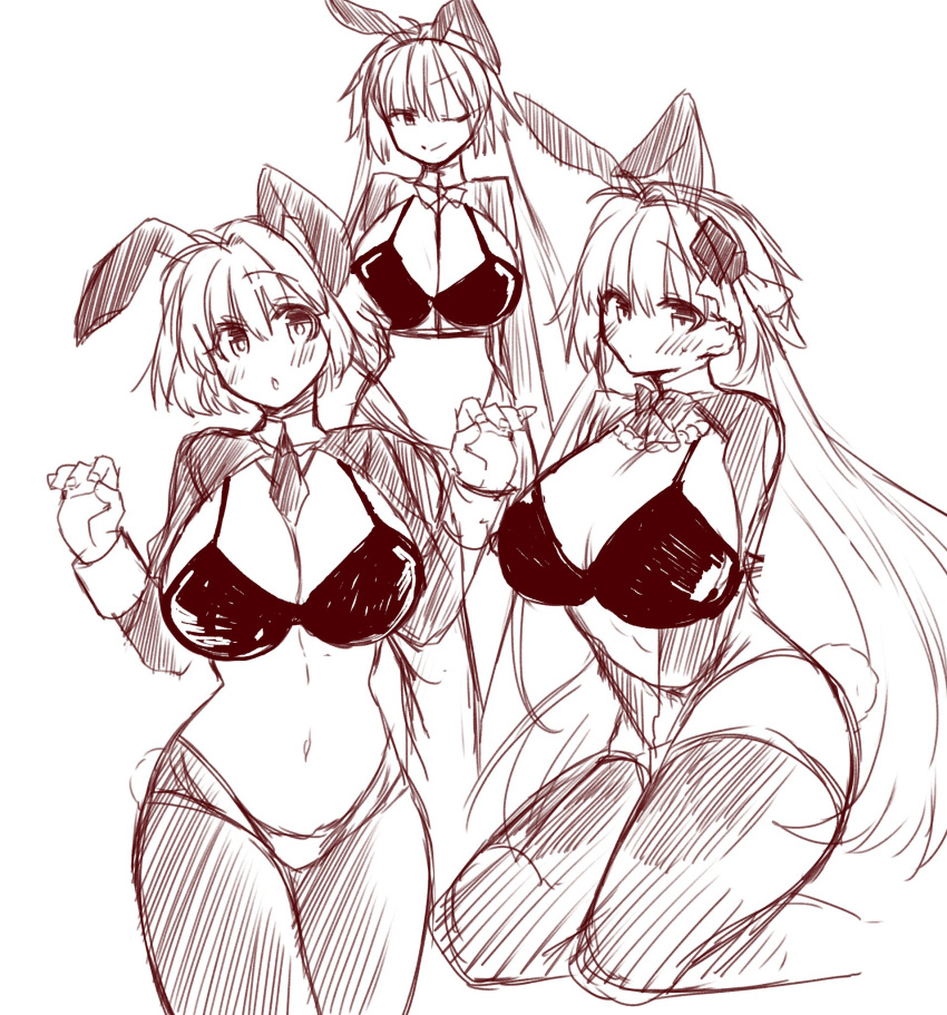 2323astronomy archetype_earth arcueid_brunestud bedroom_eyes black_bra blush bowtie bra bunny_ears bunnysuit collar dual_persona fate/grand_order fate_(series) huge_breasts large_breasts long_hair melty_blood plump posing reverse_bunnysuit short_hair sketch smile smug thick_thighs tie triple_persona tsukihime wide_hips winking_at_viewer