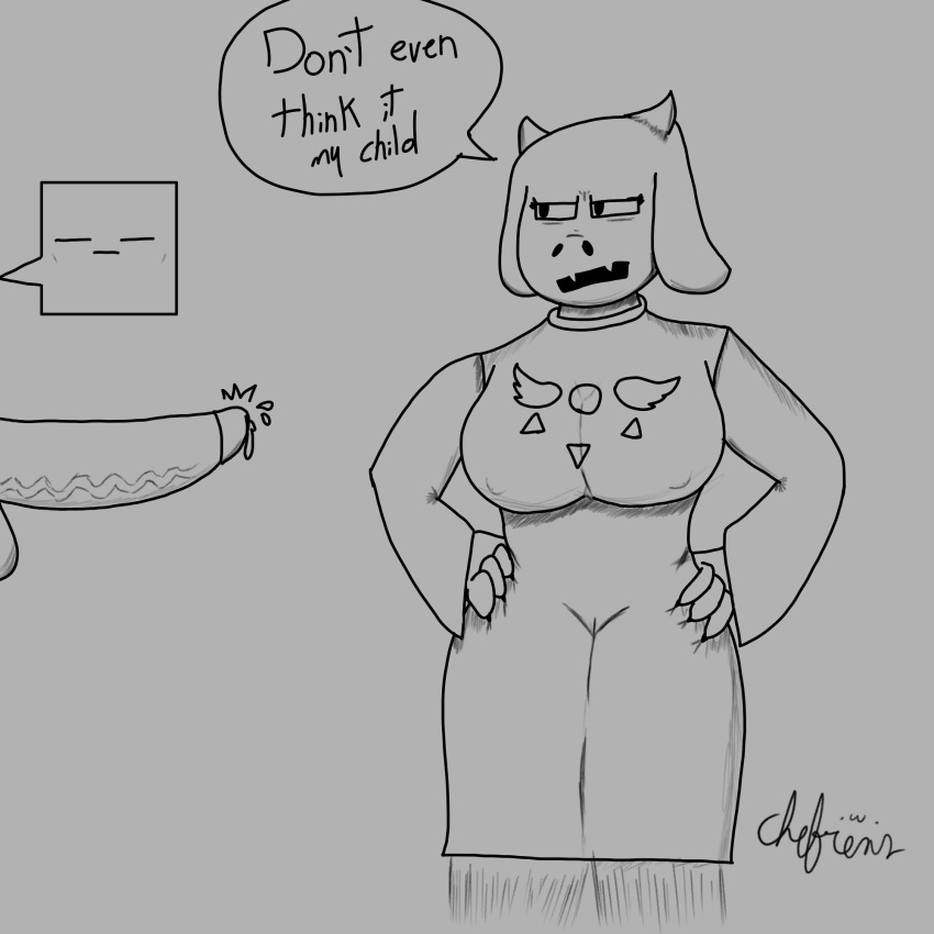 angry big_breasts big_penis breasts chefrens duo ejaculation female frisk_(undertale) genitals hi_res humanoid male male/female neutral_expression penis toriel undertale undertale_(series)