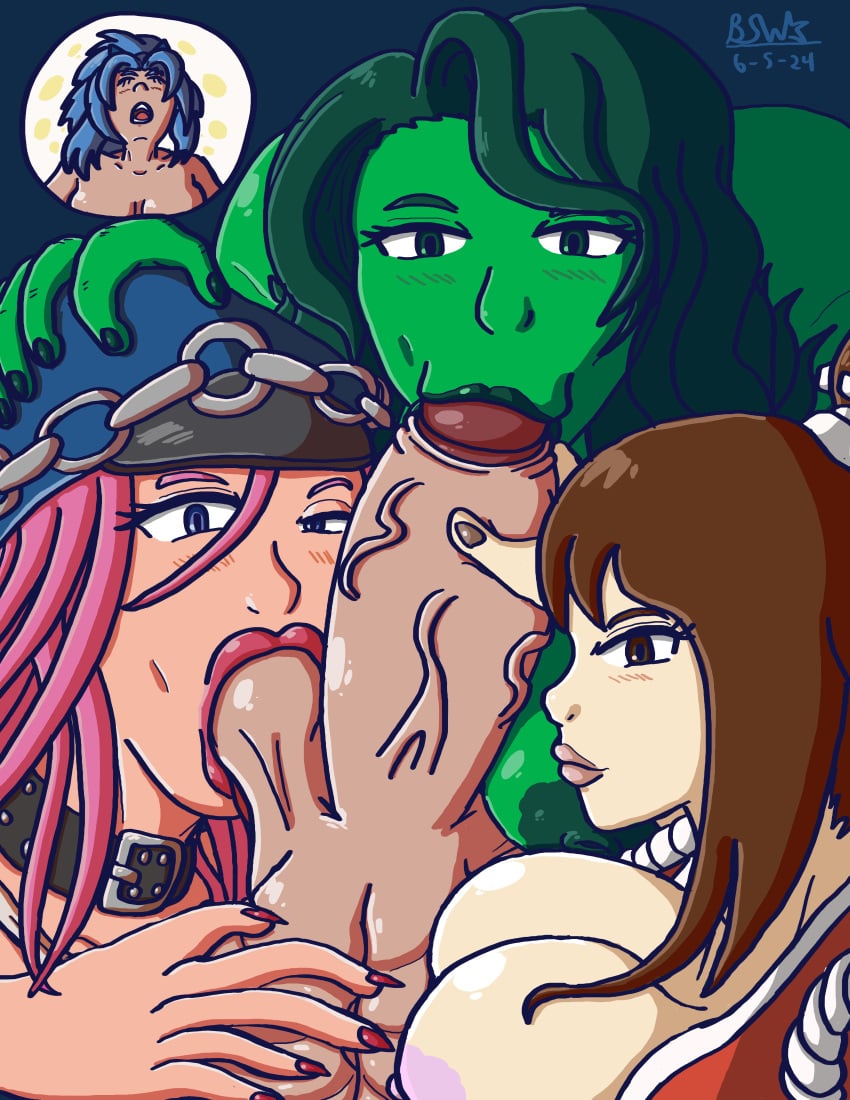 4futas :>= abs ball_sucking balls big_balls big_breasts big_lips big_penis birthday birthday_gift blowjob blue_hair bluestarwishes blush breasts brown_eyes brown_hair capcom cock_worship collaborative_fellatio crossover eastern_and_western_character erection fatal_fury fellatio final_fight futa_on_futa futanari green_hair green_skin group_sex human humanoid king_of_fighters kof large_penis light_skin looking_at_viewer mai_shiranui marvel masturbation multiple_futa oc penis pink_hair poison_(final_fight) pov pov_futa self_upload she-hulk snk street_fighter sucking_testicles tan_skin teamwork veiny_penis