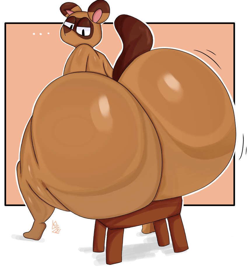 absurd_res animal_crossing anthro ass big_butt bottomless brown_butt bubble_butt canid canine clothed clothing hi_res huge_butt hyper hyper_butt male mammal nintendo raccoon_dog simple_background sitting solo tanuki tom_nook yoshuacomoyoshu