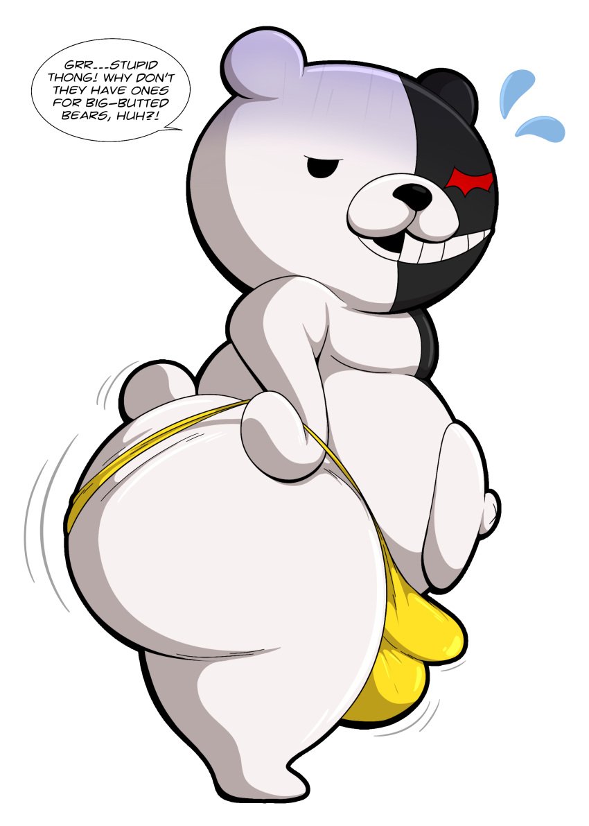 absurd_res anthro ass bear big_bulge big_butt bulge clothed clothing clothing_pull danganronpa detailed_bulge dialogue hi_res male mammal monokuma solo spike_chunsoft tepigfan101 thong underwear underwear_only underwear_pull yellow_clothing yellow_underwear