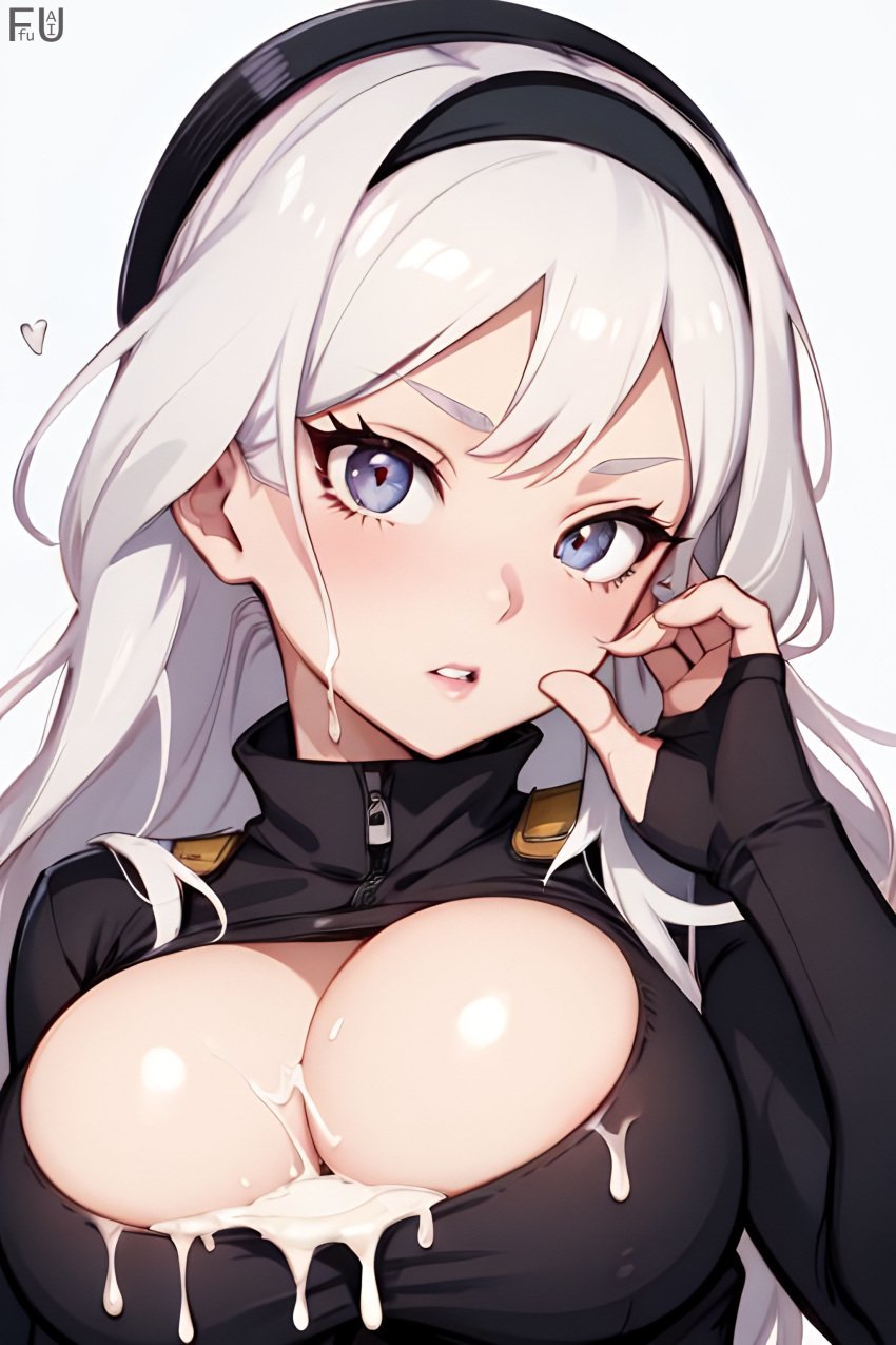 1girls ai_generated cleavage clothing fluid_on_breasts fuaifu large_breasts