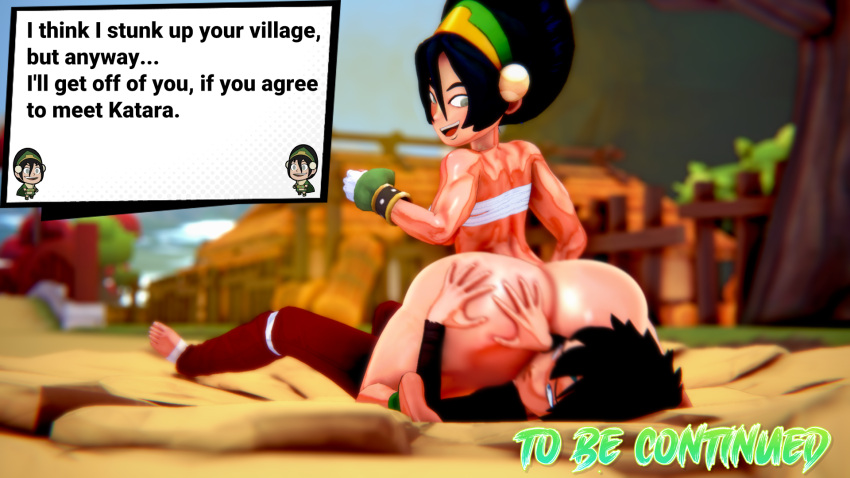 1boy 1girls 3d aged_up ass ass_in_face avatar_legends avatar_the_last_airbender big_ass black_hair bottom_heavy bubble_butt earth_kingdom english_text face_in_ass facesitting fartkami fat_ass female femdom huge_ass male malesub smothering text toph_bei_fong