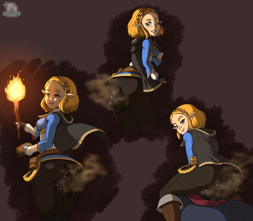 3girls ass ass_focus blonde_hair blue_eyes grossyjpeg intentional_soiling light-skinned_female princess_zelda scat shit stinky tears_of_the_kingdom the_legend_of_zelda torch zelda_(tears_of_the_kingdom)