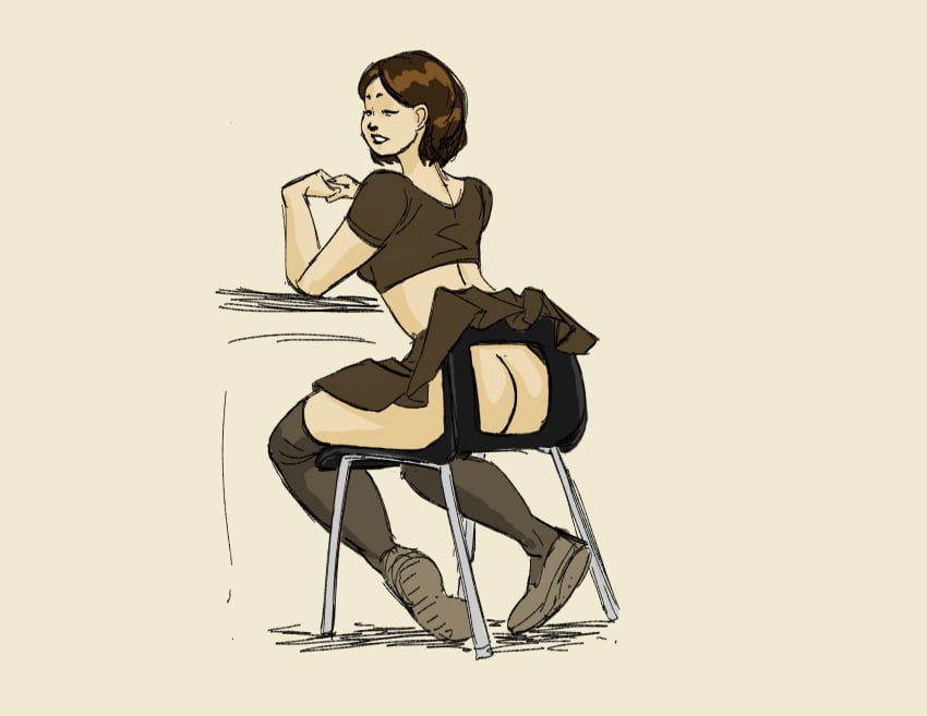 ass chair chair_embarrassment en-pinups exposed_ass female going_commando male no_panties sitting sitting_on_chair skirt skirt_caught_on_object skirt_lift skirt_up