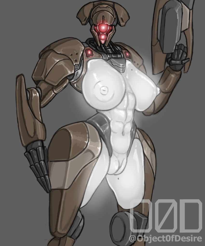 absurd_res big_breasts breasts bungie cybernetics cyborg destiny_(game) destiny_2 female genitals gun hi_res humanoid large_breasts looking_at_viewer machine nipples object0fdesire objectofdesire pussy ranged_weapon red_eyes robot solo standing vex_(destiny) weapon white_body