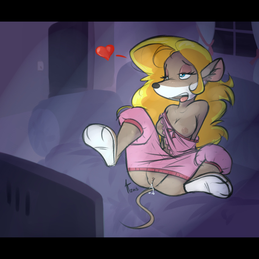 <3 3_toes anthro barefoot breasts clothed clothing colette_(thea_sisters) female geronimo_stilton_(series) hi_res mammal mouse pajamas pants_down partially_clothed png pussy pussy_juice rodent siroc skimpy soles solo thea_sisters toes