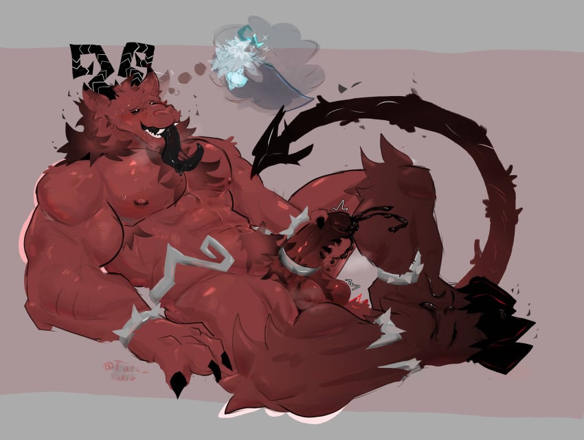 absurd_res anthro black_cum bodily_fluids body_hair colored_cum cum don't_starve ejaculation genital_fluids hi_res imp klei_entertainment male nipples pecs pubes solo tail tarusaki unusual_bodily_fluids unusual_cum unusual_genital_fluids wortox