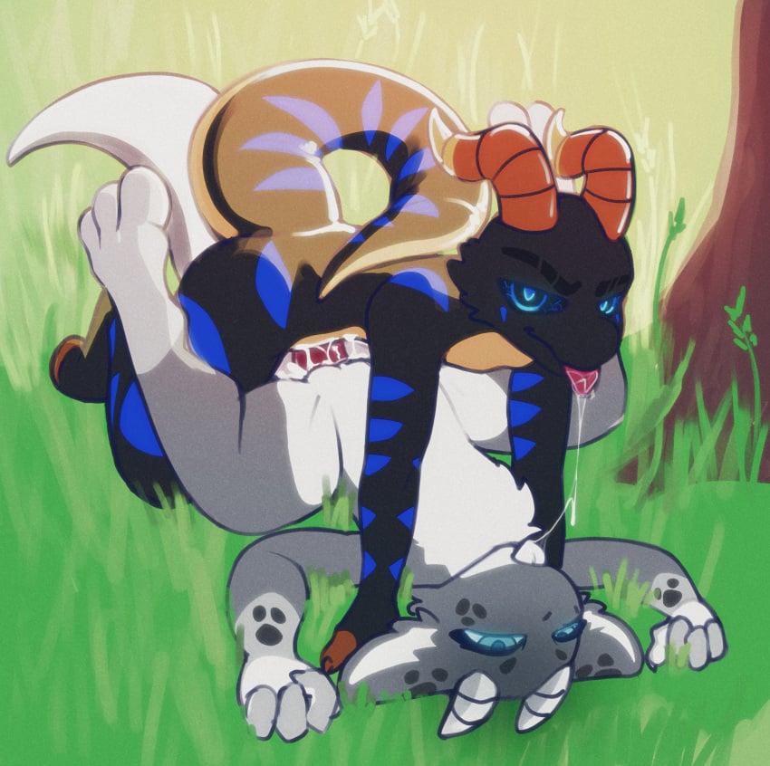 absurd_res alter_ego anthro belly black_body black_scales black_spotted_fur blissful blue_stripes bodily_fluids brown_claws brown_horn claws cum cum_in_vagina cum_inside cum_on_groin dep dominant dominant_male duo female female_on_bottom fur furred_kobold furred_scalie genital_fluids grey_body grey_claws grey_fur grey_horn hi_res horn kobold light light_beam looking_at_viewer male male/female male_on_top on_bottom on_top pepper_(wakeyyeti) saliva saliva_on_tongue saliva_string scales scalie sex stripes submissive submissive_female sunbeam sunlight tail tan_underbelly white_belly yin_the_kobold