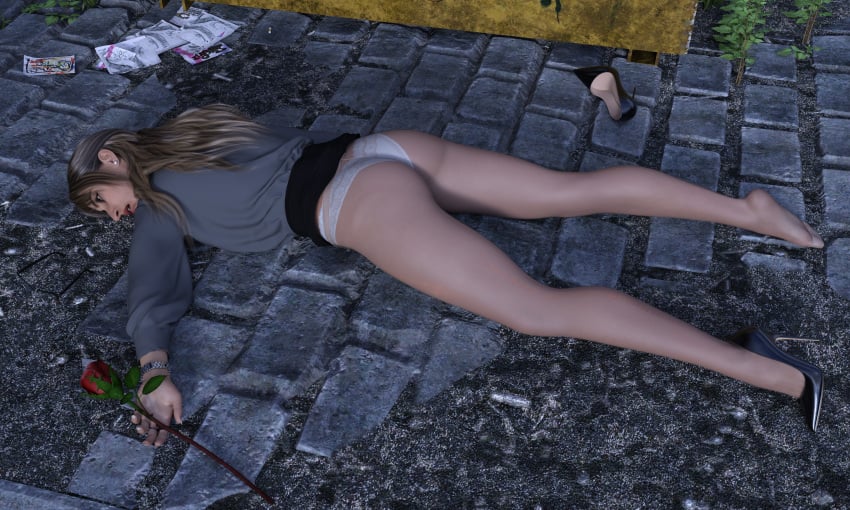 3d 3d_(artwork) absurd_res absurdres ahoge ass ass_focus bad_end beautiful_woman black_high_heels black_skirt brown_hair brown_hair_female bubble_ass bubble_butt corpse dead death dktales dolores_cardona dumpster earring exposed_ass female_only femsub heavenly_ass heavenly_body high_resolution highres huge_ass imminent_necrophilia lifted_skirt lying_on_floor massive_ass mature_woman miniskirt office_lady open_mouth original panties pantyhose pencil_skirt rolled_eyes rose_(flower) short_skirt skirt skirt_around_belly skirt_lifted skirt_lifted_by_another strangled white_panties wristwatch