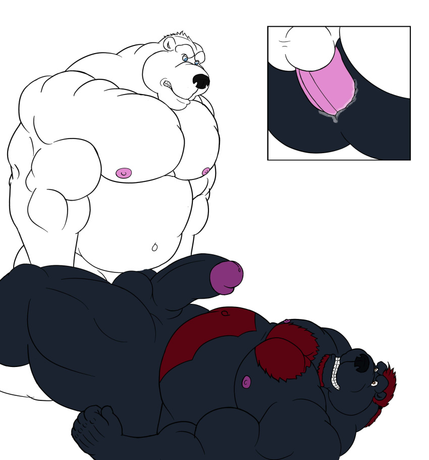 anal anal_sex anthro balls bear beard belly biceps big_muscles chest_tuft chubby erection facial_hair fur furry furry_only huge_muscles krosbar_(artist) leaking male male_only mammal multiple_males musclegut muscles nipples original original_character overweight pecs penetration penis polar_bear sex tuft yaoi