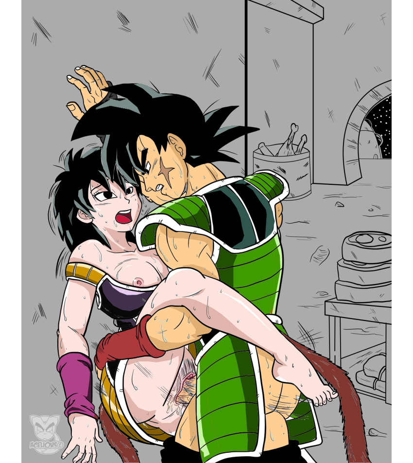 1boy 1boy1girl 1girls artist_logo ass bardock black_eyes black_hair breasts canon_couple dragon_ball dragon_ball_super gine husband_and_wife karya_malamku male nipple_slip nipples penis saiyan saiyan_tail sex straight tail uncensored vagina vaginal