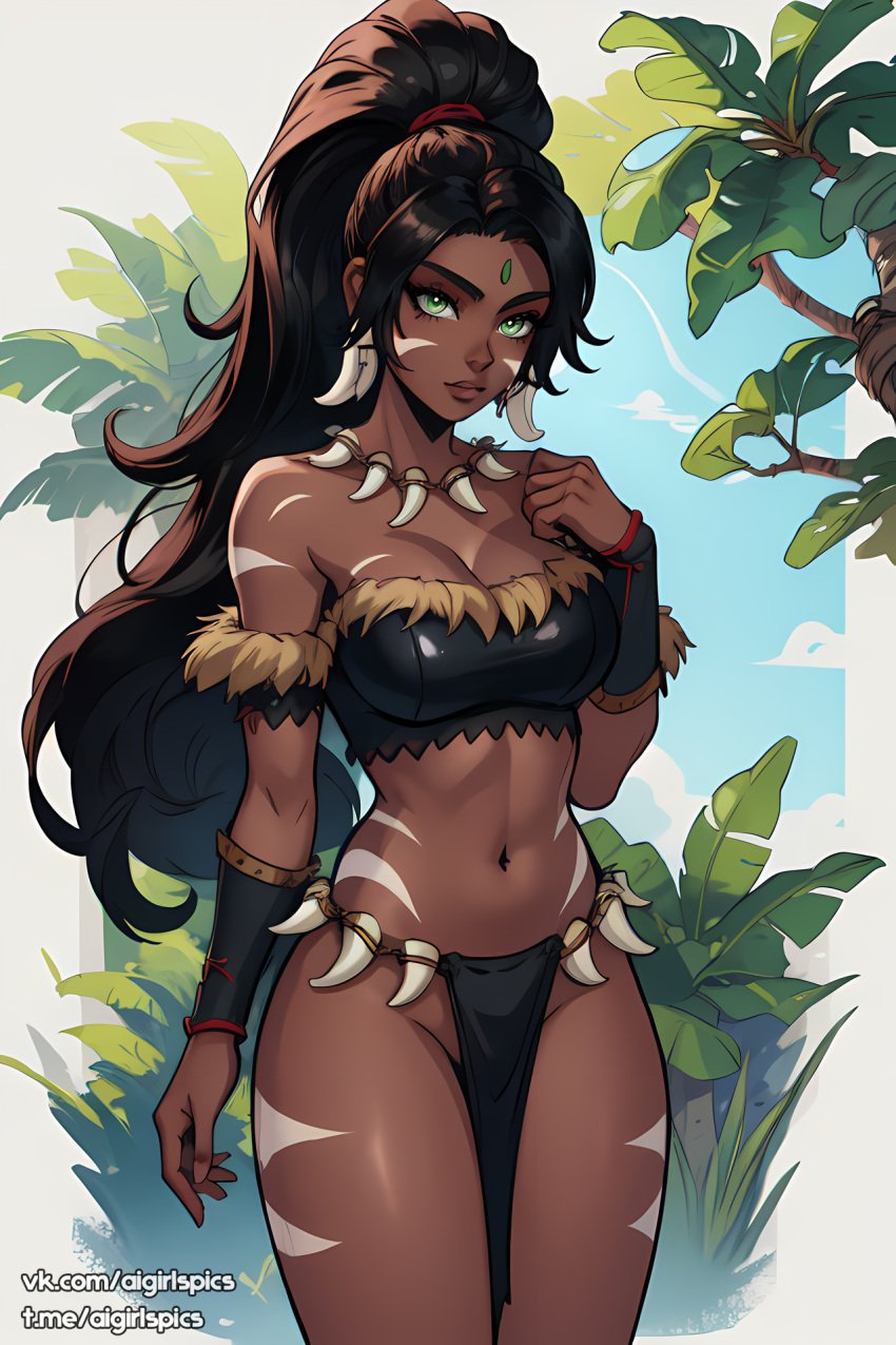 1girl 1girls ai_generated aigirlspics big_breasts black_hair black_hair_female dark-skinned_female dark_skin ear_piercing ear_piercings ear_ring ear_rings earring earrings female female_focus female_only forehead_gem forehead_jewel forest forest_background gem_on_forehead glavakolhoza green_eyes green_eyes_female hi_res high_res high_resolution highres jewel_on_forehead jungle jungle_background jungle_girl large_breasts league_of_legends loincloth looking_at_viewer nidalee pelvic_curtain ponytail ponytail_female riot_games shiny shiny_breasts shiny_skin skimpy skimpy_clothes skimpy_costume skimpy_outfit skimpy_panties skimpy_underwear solo solo_female solo_focus tooth_necklace tribal_markings tribal_tattoo tribal_tattoos