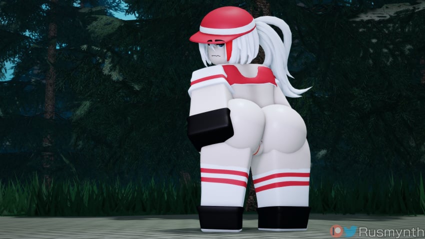 1girls 3d artist_name ass big_ass big_butt blue_eyes bottomless bottomless_female looking_at_viewer original_character outside patreon_logo patreon_username pussy red_hat ria_(rusmynth) roblox robloxian rusmynth tagme twitter_logo twitter_username vagina white_hair white_skin