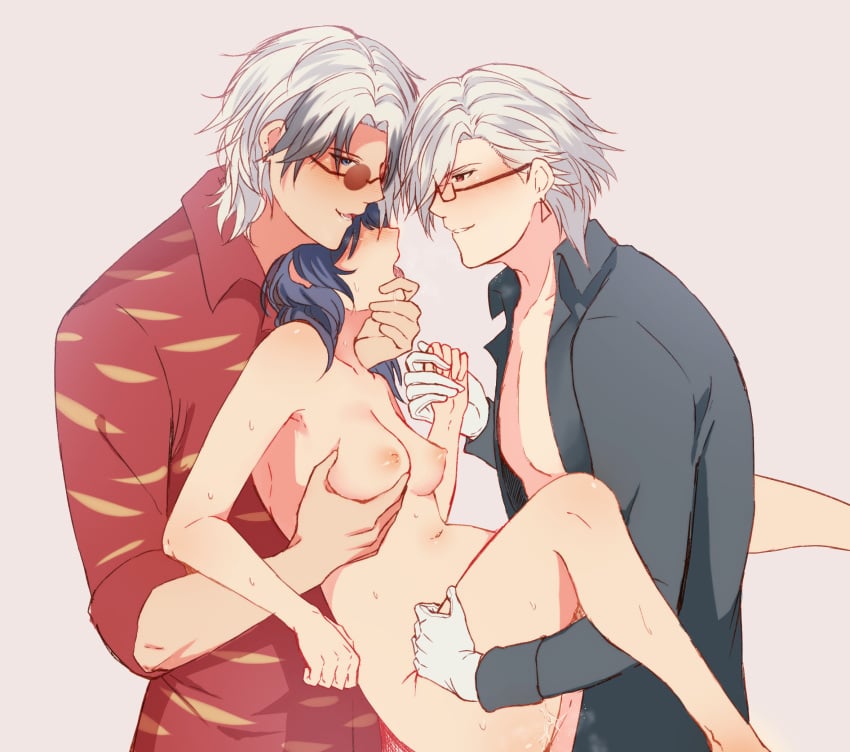 1girls 2boys breasts clothed_male_nude_female clothing faceless_character faceless_female female female_chief_(path_to_nowhere) fmm_threesome glasses gloves groping_breasts groping_from_behind hi_res levy_(path_to_nowhere) male male_focus mmf_threesome mr._fox_(path_to_nowhere) open_clothes path_to_nowhere sandwich_position sandwiched silver_hair size_difference straight sunglasses threesome white_hair