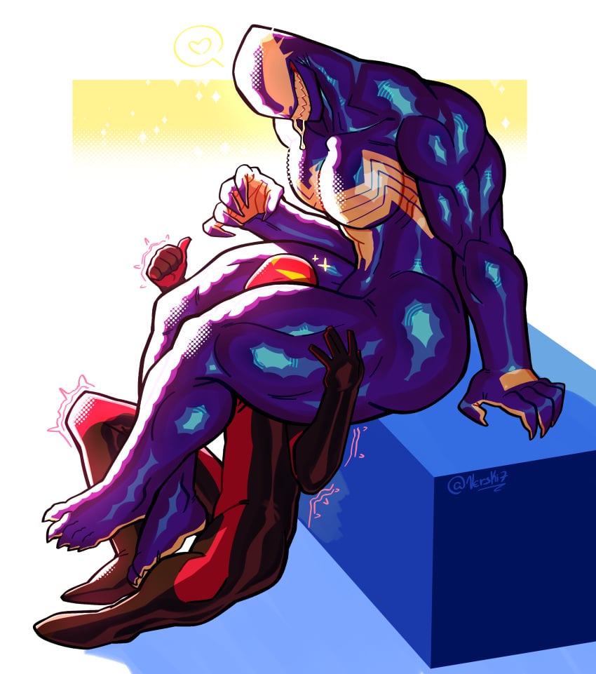 1boy 1girls alien alien_girl big_breasts character_request claws foot_on_penis head_between_thighs looking_down marvel marvel_comics muscular muscular_female saliva saliva_drip saliva_string shaking shaking_lines sharp_claws sharp_teeth sharp_toenails she-venom sitting spider-man_(series) spidersona star_(symbol) superhero superheroine supervillainess symbiote teeth thick_thighs thighs thumbs_up venom_(marvel) verski7