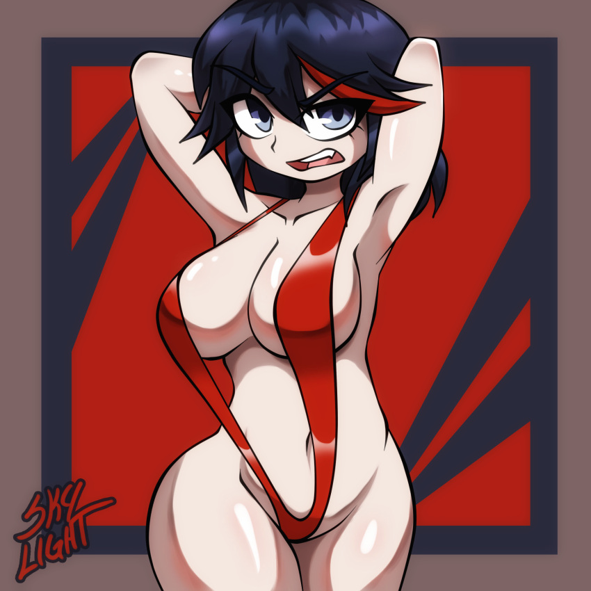 breasts female female_only kill_la_kill matoi_ryuuko open_mouth short_hair skylight sling_bikini slingshot_bikini solo