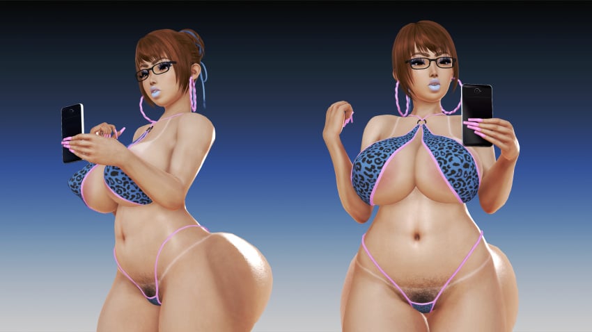 asian asian_female bbl big_ass big_breasts bikini bimbo blue_lipstick brown_eyes brown_hair eyeshadow fake_ass fat_ass glasses hair_bun hairbun honey_select hoop_earrings ihateasuka illusion_soft large_breasts lipstick long_nails makeup mei_(overwatch) overwatch overwatch_2 pubic_hair pubic_hair_peek selfie selfie_pose simple_background smartphone studio_neo taking_picture tan_body tanline tanlines tanned tanned_skin thick_eyebrows thick_thighs