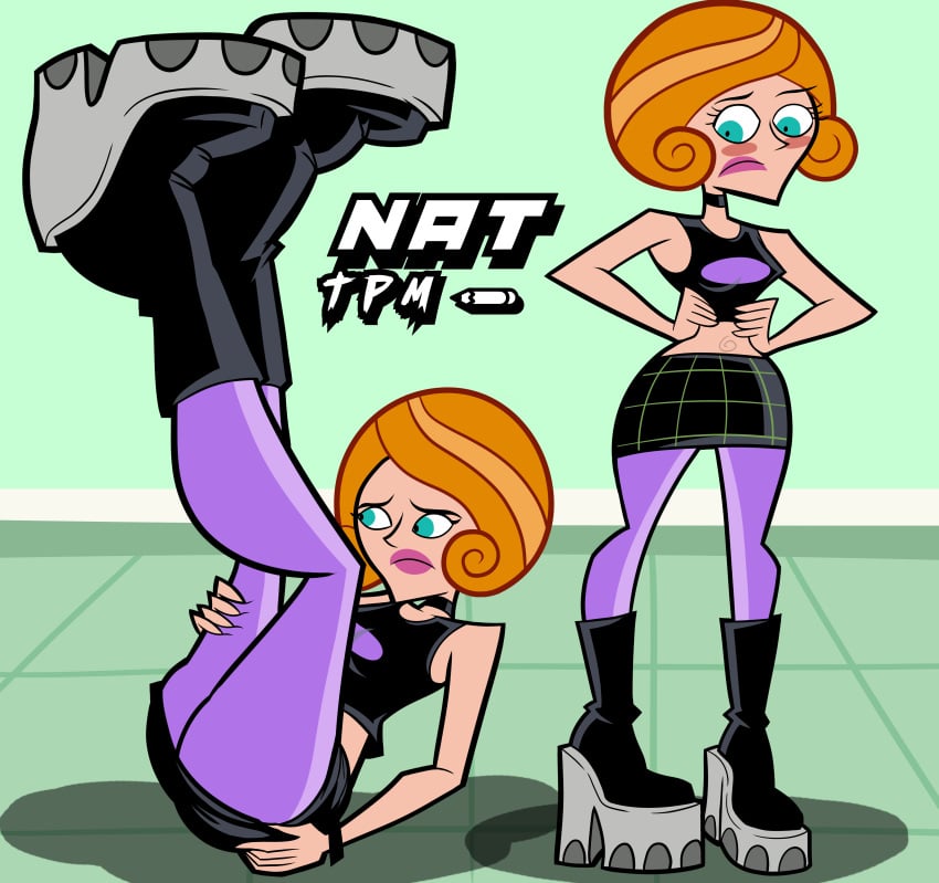 1girls black_blouse black_skirt blue_eyes boots cosplay danny_phantom embarrassed embarrassed_female emo_clothing goth high_heel_boots legs_up milf miniskirt mommy mother nat_tpm nickelodeon pamela_manson purple_stockings red_hair sam_manson_(cosplay) self_upload skirt stockings