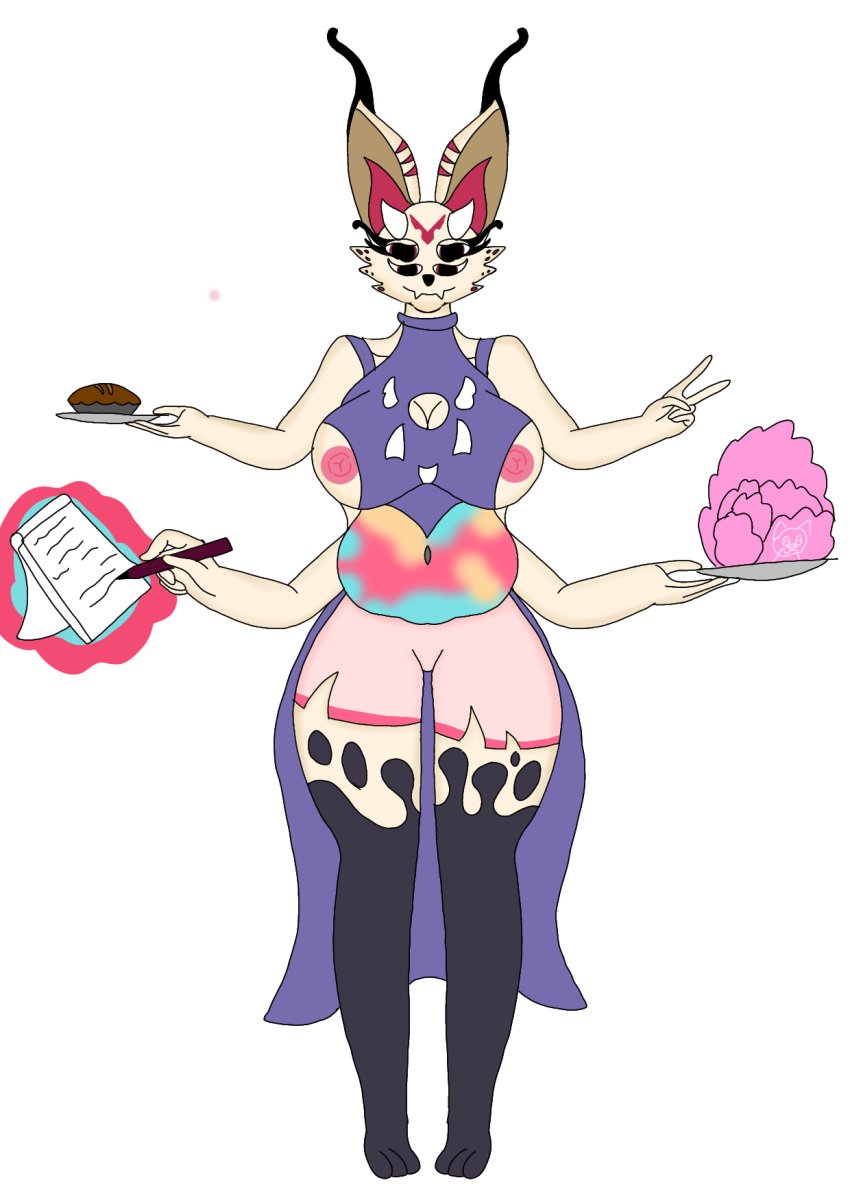 anthro cotten_candy female food fusion helluva_boss hi_res high_resolution highres lamp lava_lamp mature_female multi_arm multi_limb pastry pie queen_bee-lzebub_(helluva_boss) stormfluff567 toriel undertale_(series) writing_on_paper