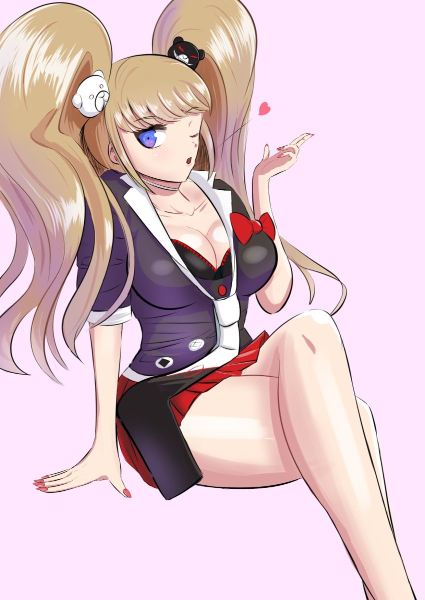 alternate_version_available binbincho breasts cleavage clothed clothed_female danganronpa danganronpa:_trigger_happy_havoc danganronpa_1 female_only junko_enoshima large_breasts no_shoes smooth_skin thighs