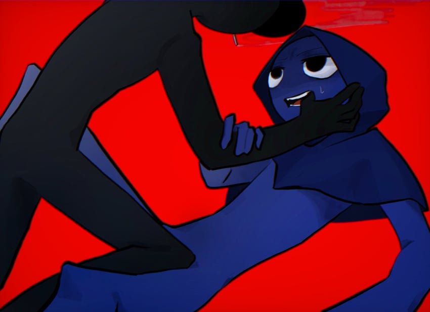 2boys black_(sprunki) black_body black_skin blue_(sprunki) blue_skin cigarette dominant_male domination duo hood incredibox_mod jevin_(sprunki) male male/male male_focus male_only sprunki