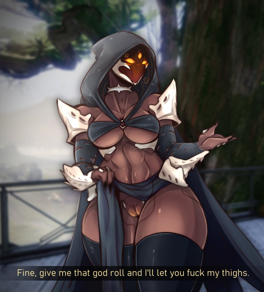 1girls 3_eyes anger_vein angry armor bungie destiny_(game) destiny_2 female female_only hive_(destiny) hive_acolyte hive_guardian lifting_clothing monty_nsfw orange_eyes presenting presenting_pussy pussy tagme thigh_highs thighs