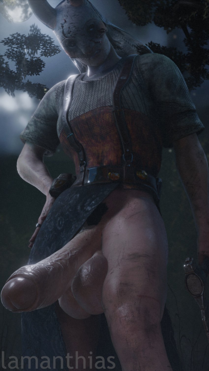 1futa 3d 3d_(artwork) axe balls big_balls big_penis dbd dead_by_daylight dirty exposed_penis foreskin forest futa_only futanari holding_weapon huntress_(dead_by_daylight) lamanthias mask masked partially_clothed partially_retracted_foreskin pubes pubic_hair uncut veiny_penis video_games