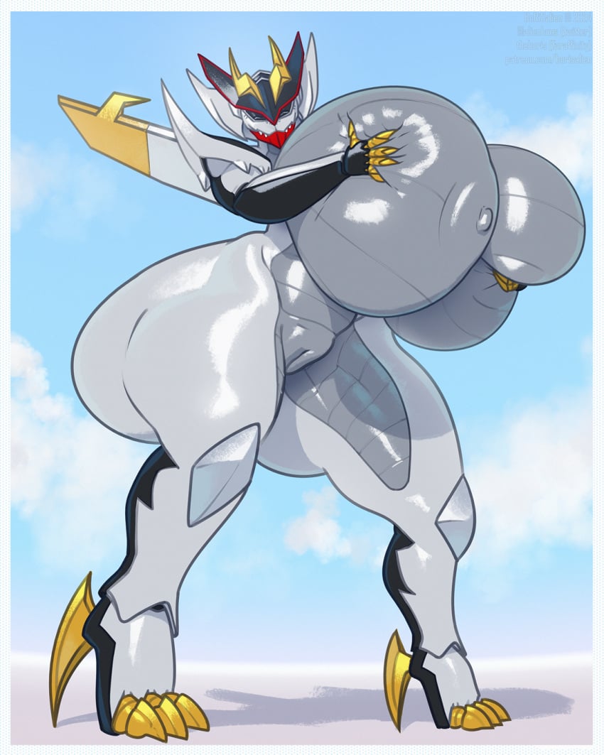 anthro ass bandai_namco big_breasts big_butt borisalien breast_squish breasts claws curvy_figure female genitals gundam_barbatos heel_claw hi_res huge_breasts huge_butt hyper hyper_breasts machine mecha mobile_suit nipples pussy robot solo squish thick_thighs voluptuous wings